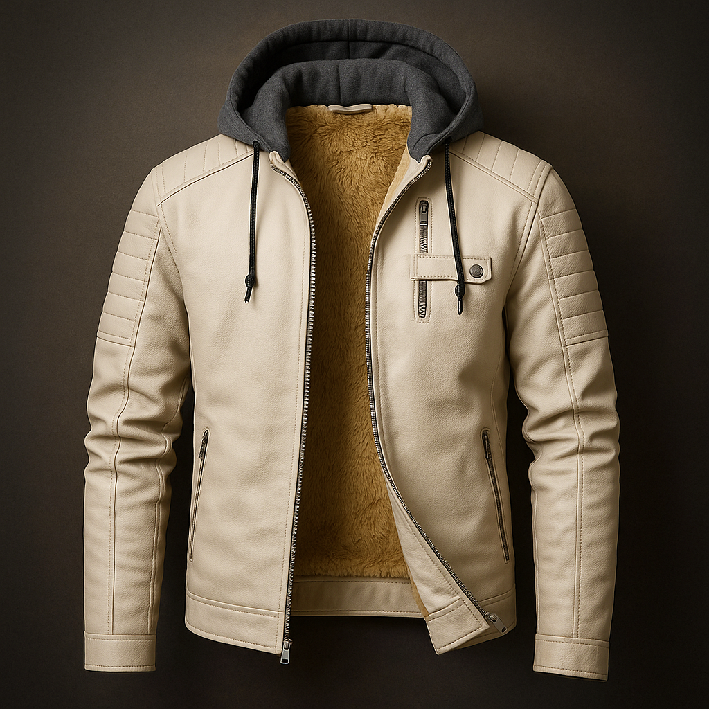 Broderick - Men's Leather Jacket with Detachable Hood