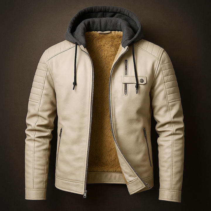Broderick - Men's Leather Jacket with Detachable Hood