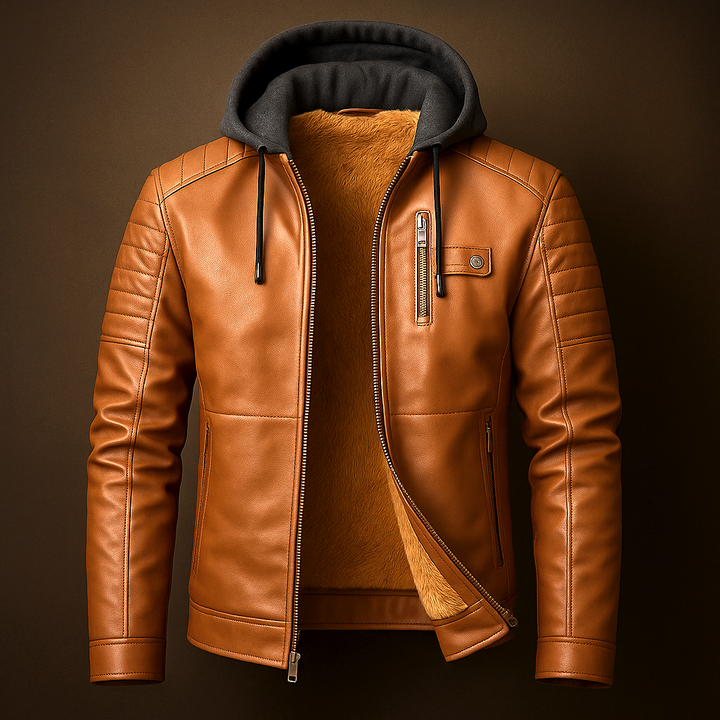 Broderick - Men's Leather Jacket with Detachable Hood