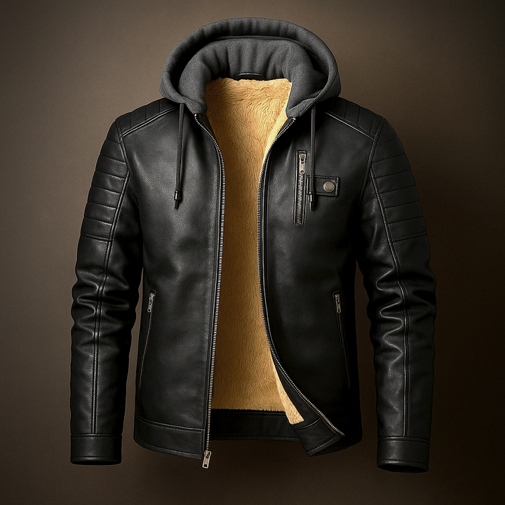 Broderick - Men's Leather Jacket with Detachable Hood