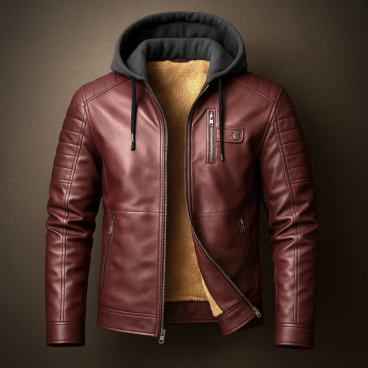 Broderick - Men's Leather Jacket with Detachable Hood
