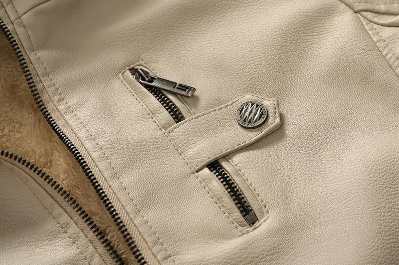 Broderick - Men's Leather Jacket with Detachable Hood