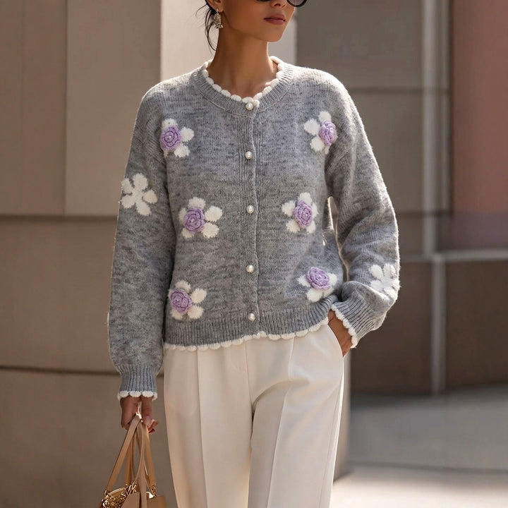 Brooke - Women's Floral Knit Button Cardigan 1