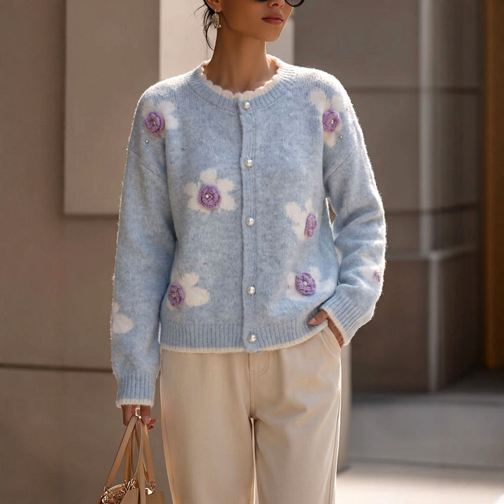 Brooke - Women's Floral Knit Button Cardigan 2
