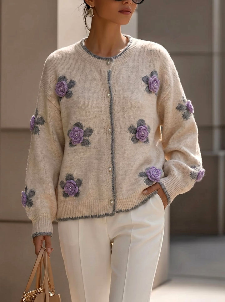 Brooke - Women's Floral Knit Button Cardigan 3