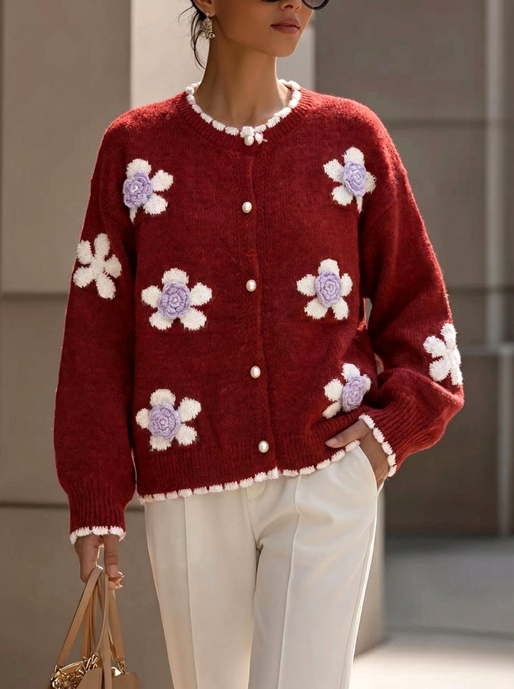 Brooke - Women's Floral Knit Button Cardigan 4