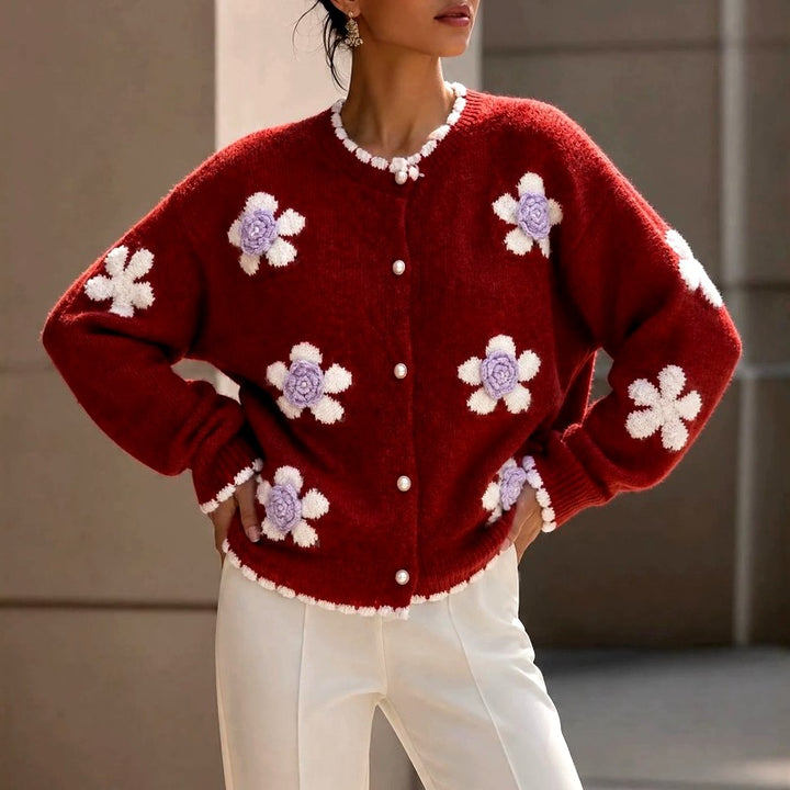Brooke - Women's Floral Knit Button Cardigan 5