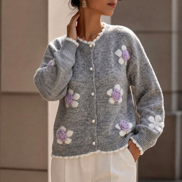Brooke - Women's Floral Knit Button Cardigan 7