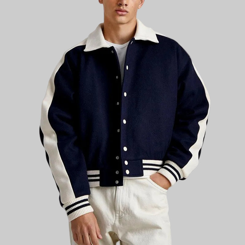 Bruce - Men's Varsity Button-Up Bomber Jacket 3