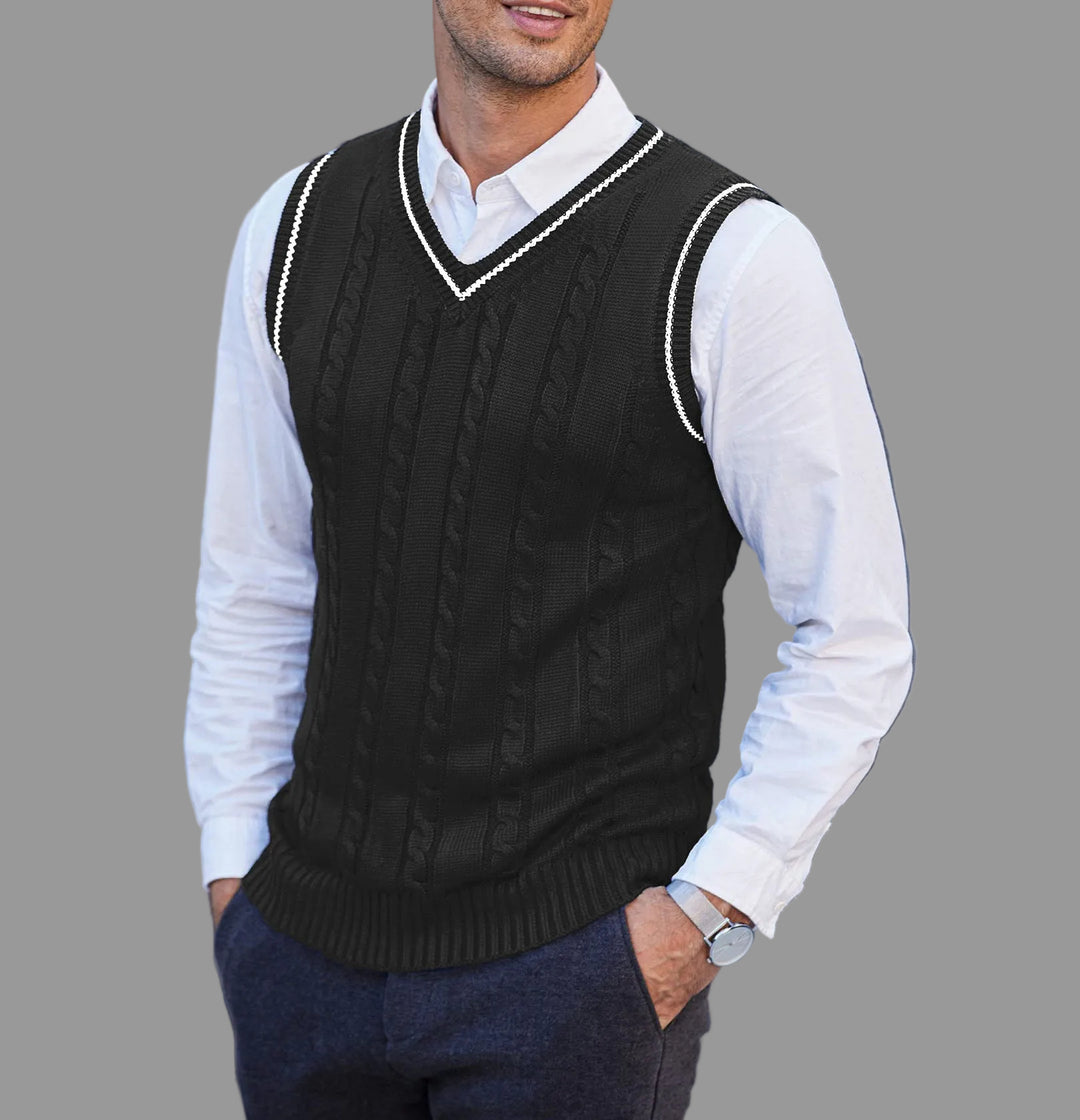 Brycen - Men's Cable Knit V-Neck Waistcoat 