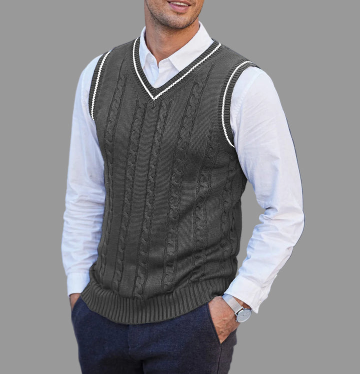 Brycen - Men's Cable Knit V-Neck Waistcoat 