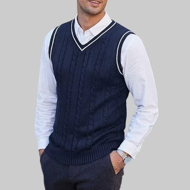 Brycen - Men's Cable Knit V-Neck Waistcoat 