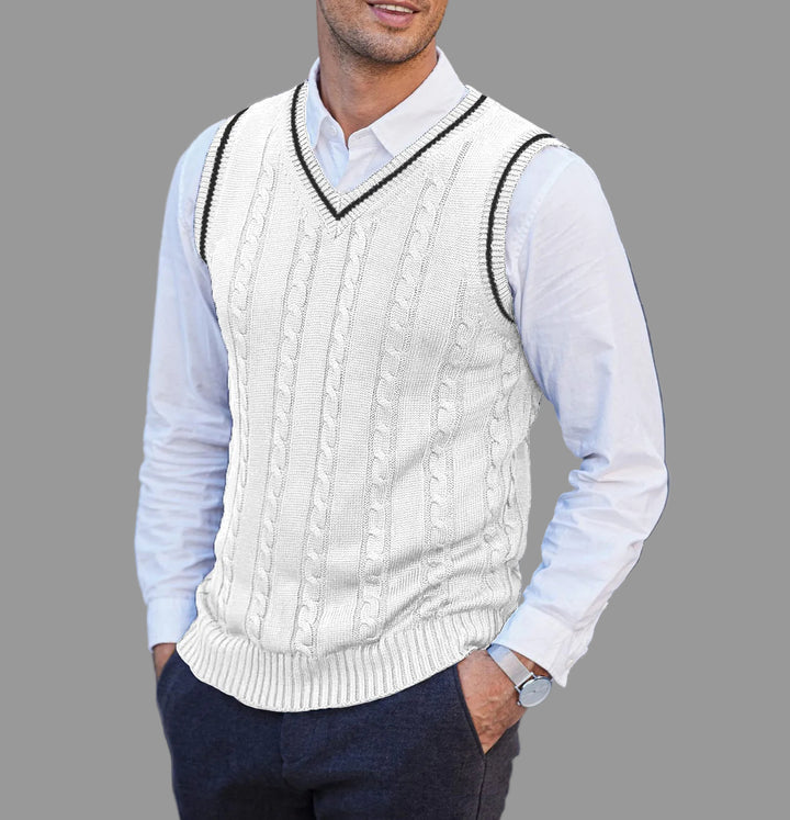 Brycen - Men's Cable Knit V-Neck Waistcoat 