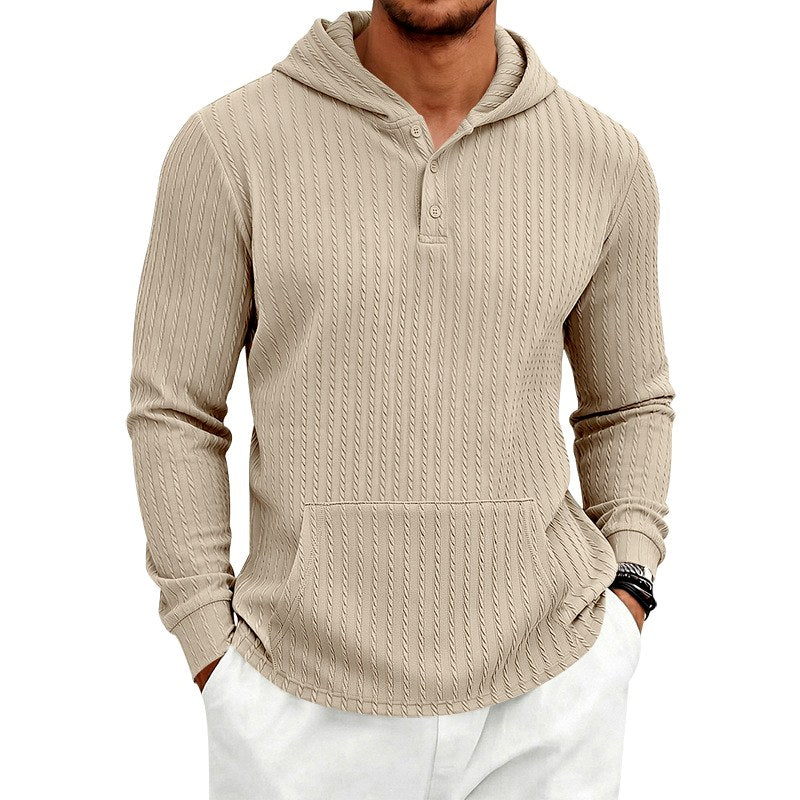 Byron - Men's Button-Placket Cable-Knit Pullover Hoodie 4