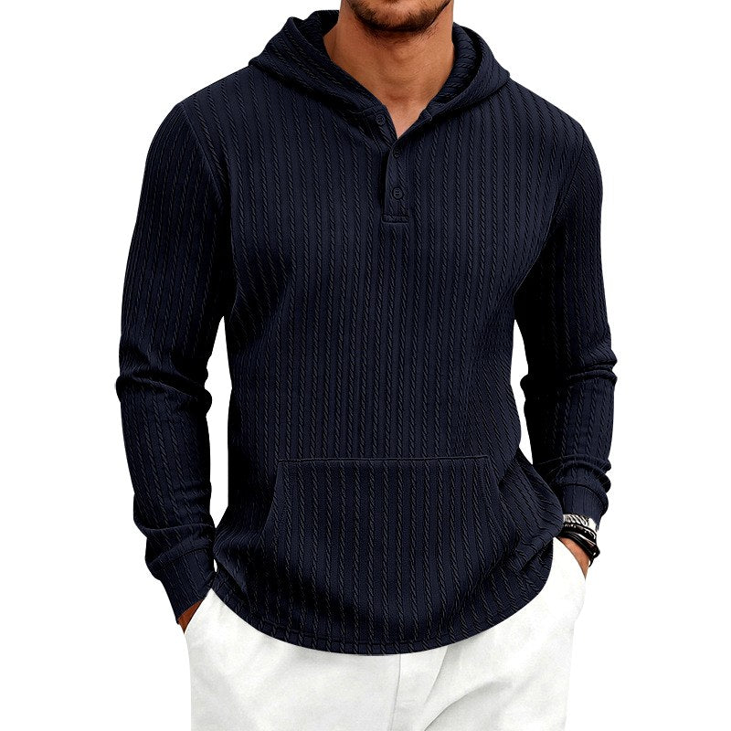 Byron - Men's Button-Placket Cable-Knit Pullover Hoodie 5