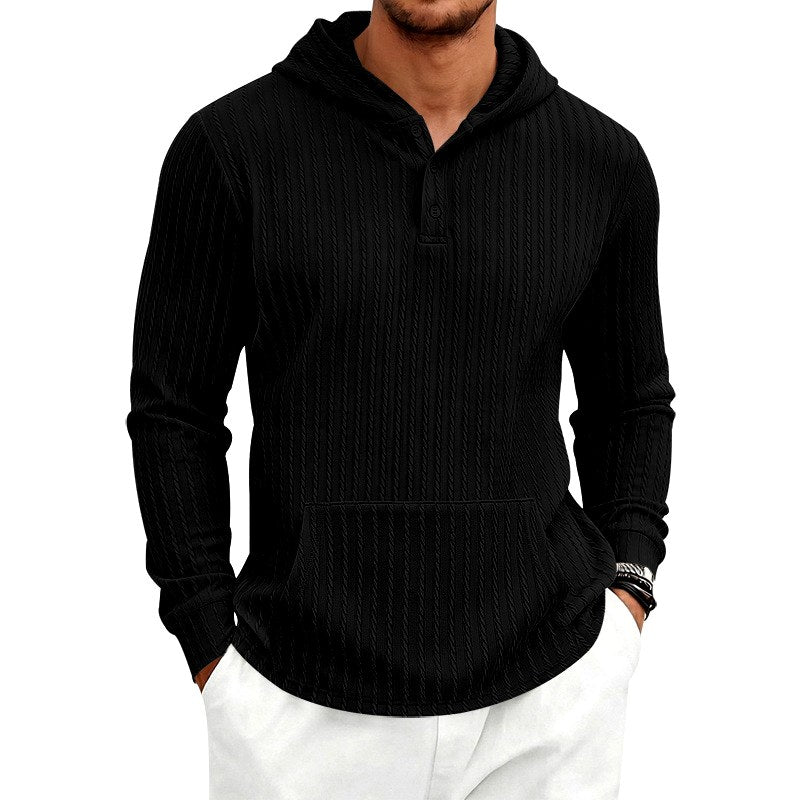 Byron - Men's Button-Placket Cable-Knit Pullover Hoodie 6