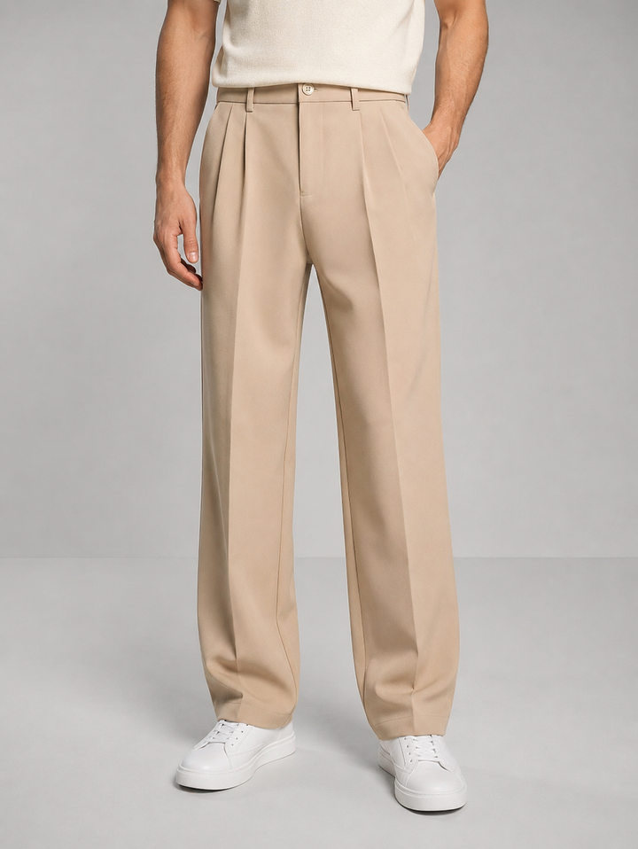 Calex - Men's Pleated Front Trousers with Tapered Leg
