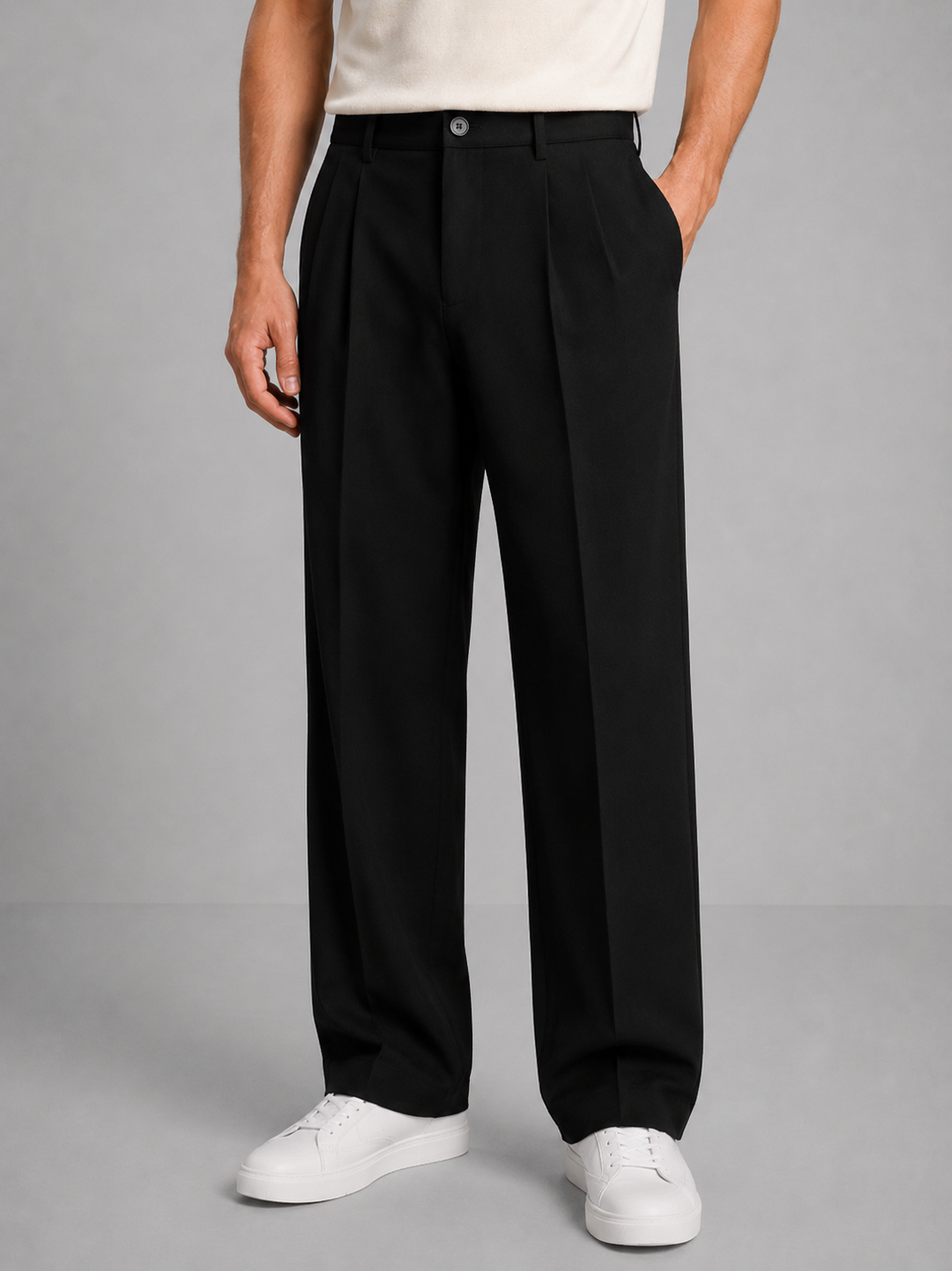 Calex - Men's Pleated Front Trousers with Tapered Leg