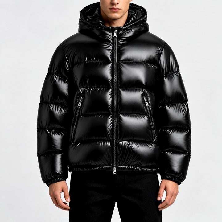 Calvin - Men's Glossy Hooded Zip-Up Padded Puffer Winter Jacket 1
