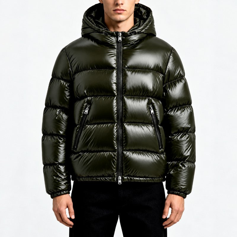 Calvin - Men's Glossy Hooded Zip-Up Padded Puffer Winter Jacket 3