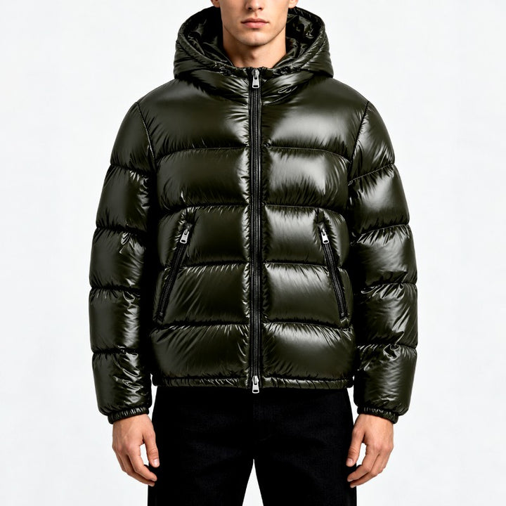 Calvin - Men's Glossy Hooded Zip-Up Padded Puffer Winter Jacket 3