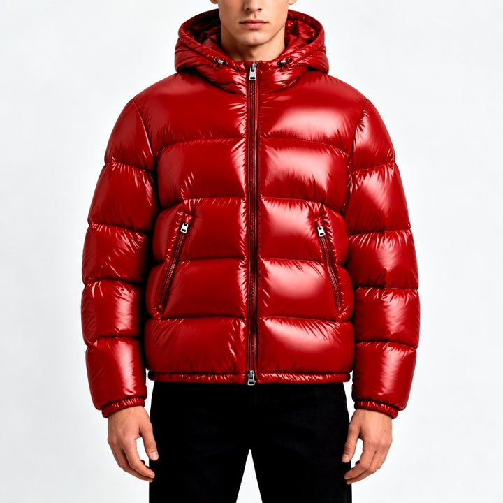 Calvin - Men's Glossy Hooded Zip-Up Padded Puffer Winter Jacket 4