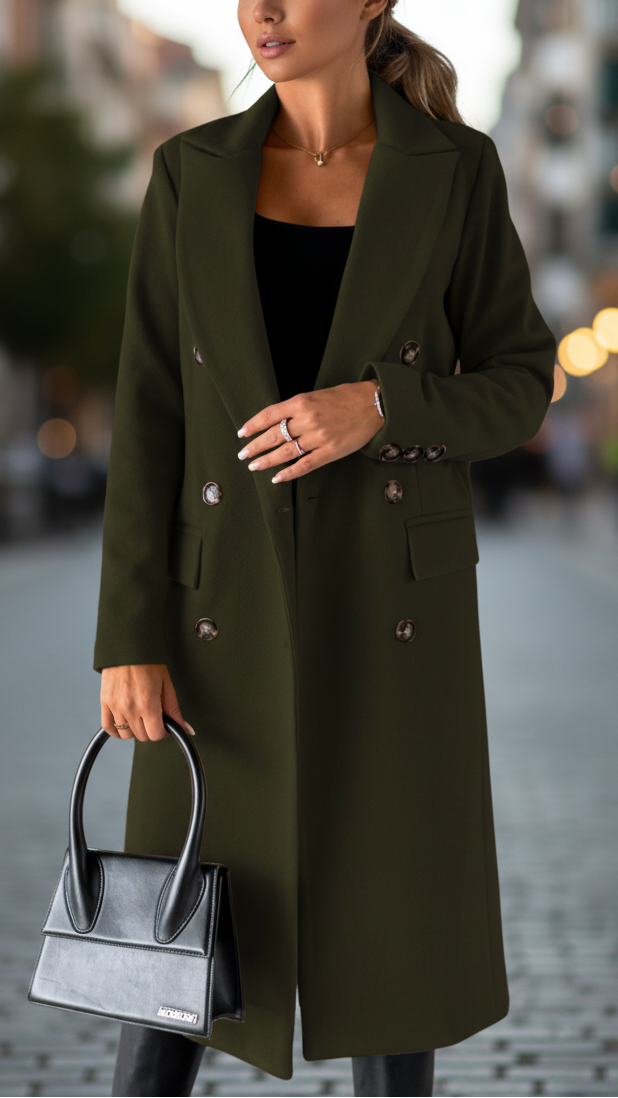 Camille - Women's Double-Breasted Tailored Coat with Lapel Collar