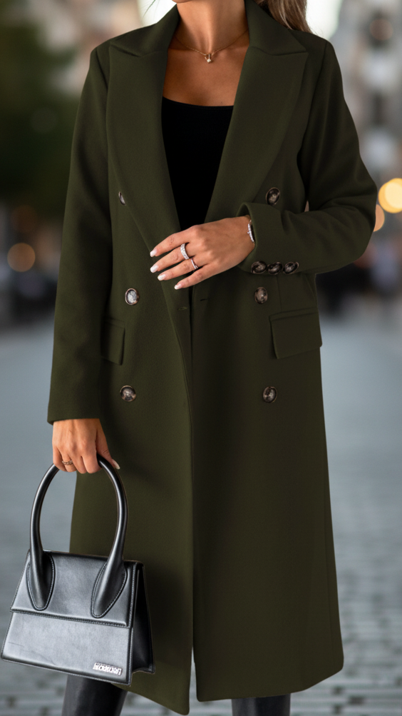 Camille - Women's Double-Breasted Tailored Coat with Lapel Collar