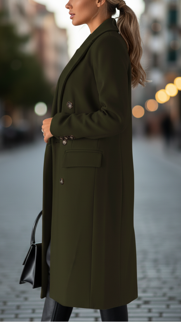 Camille - Women's Double-Breasted Tailored Coat with Lapel Collar