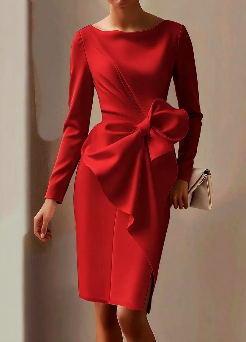 Camille - Women’s Long Sleeve Bow‑Detail Evening Dress 3