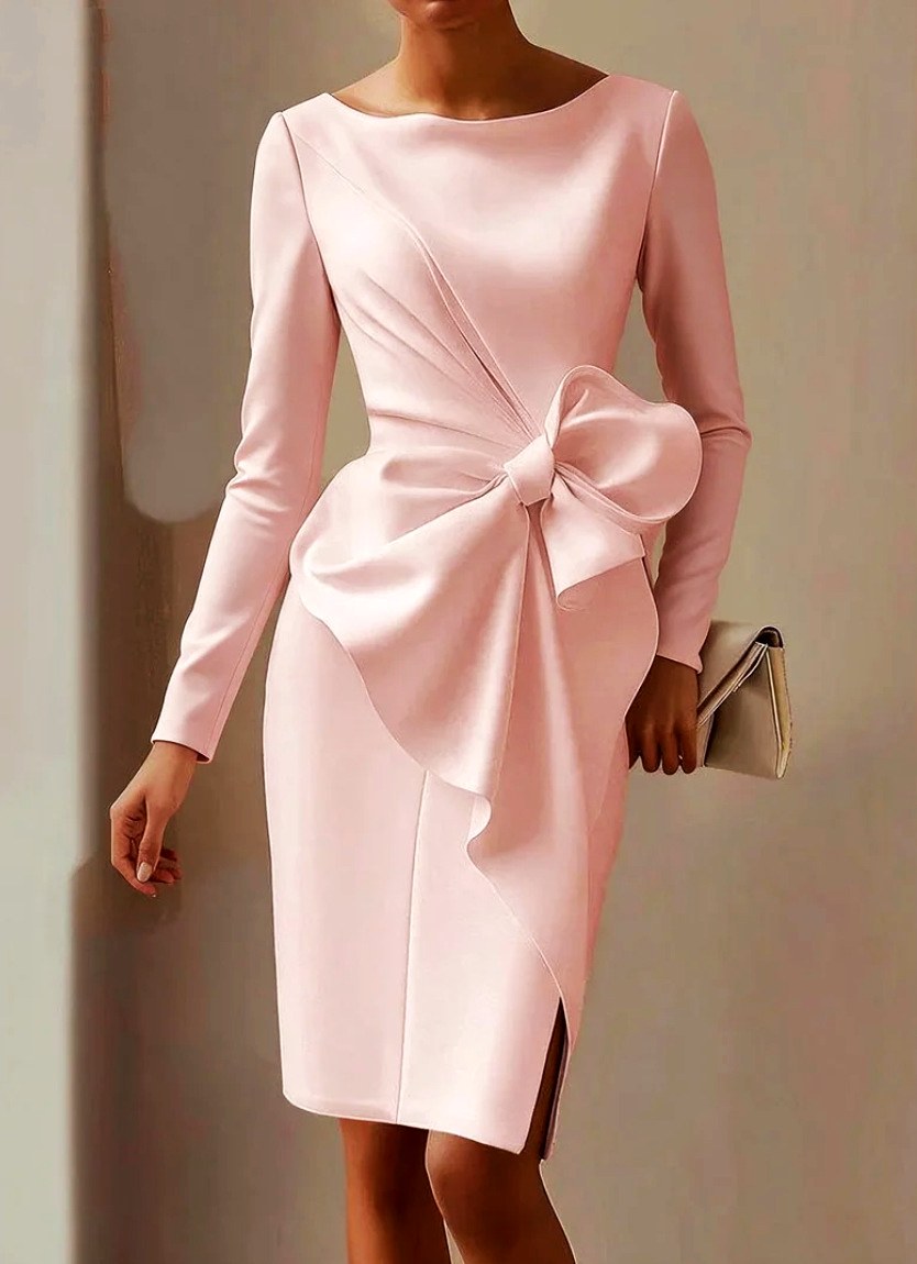 Camille - Women’s Long Sleeve Bow‑Detail Evening Dress 4