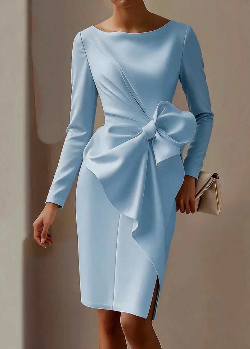 Camille - Women’s Long Sleeve Bow‑Detail Evening Dress 5