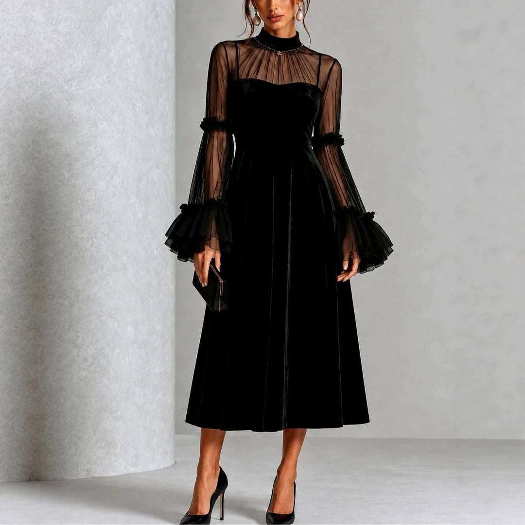 Carla - Women's Sheer Mesh High-Neck Long Sleeve Evening Dress 3