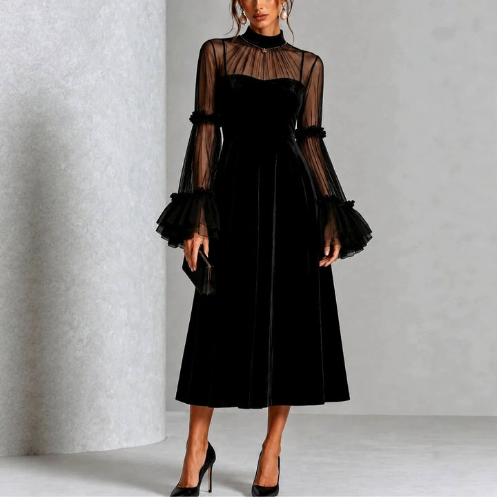 Carla - Women's Sheer Mesh High-Neck Long Sleeve Evening Dress 3