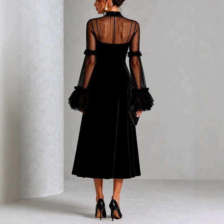 Carla - Women's Sheer Mesh High-Neck Long Sleeve Evening Dress 4