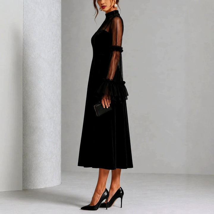 Carla - Women's Sheer Mesh High-Neck Long Sleeve Evening Dress 5