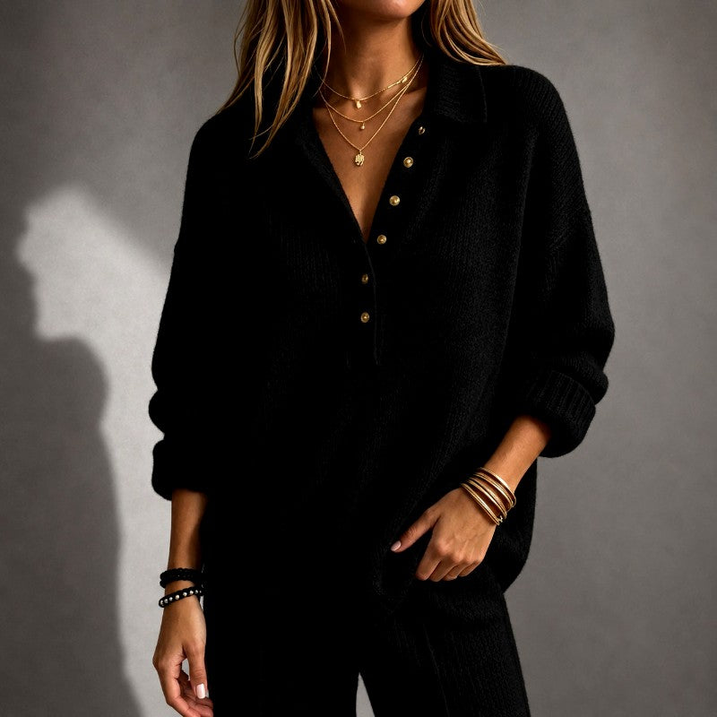 Carlotta - Women's Lapel Long Sleeve Relaxed Sweater 2