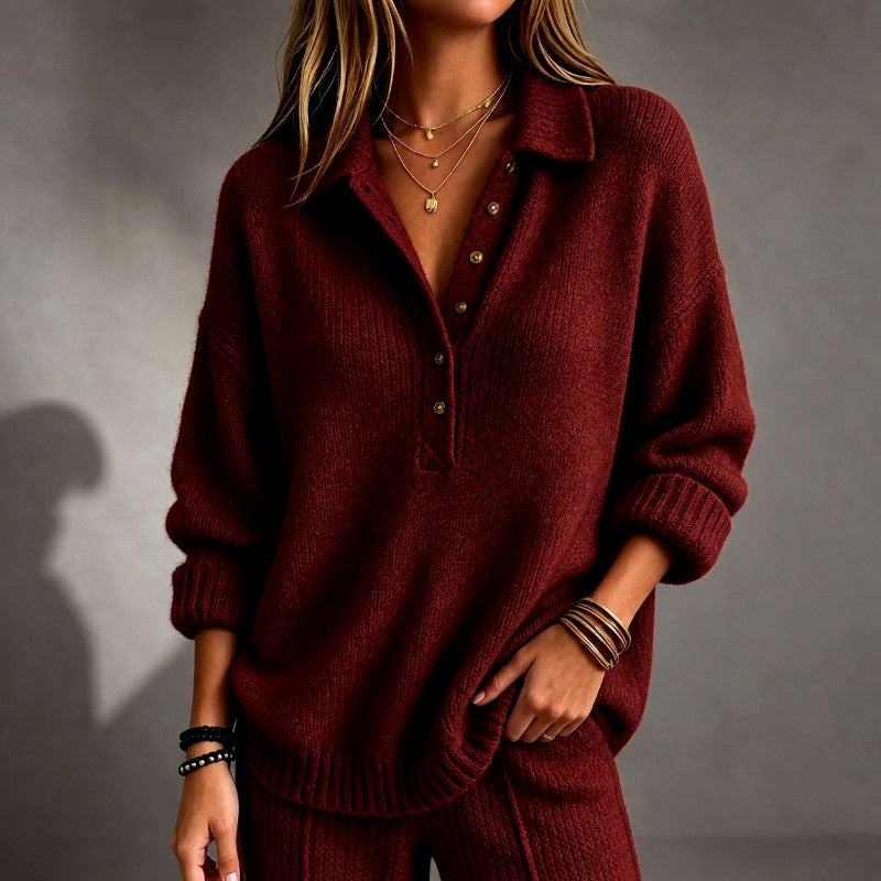 Carlotta - Women's Lapel Long Sleeve Relaxed Sweater 4