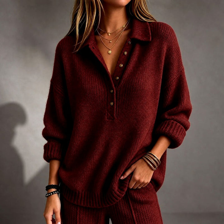 Carlotta - Women's Lapel Long Sleeve Relaxed Sweater 4