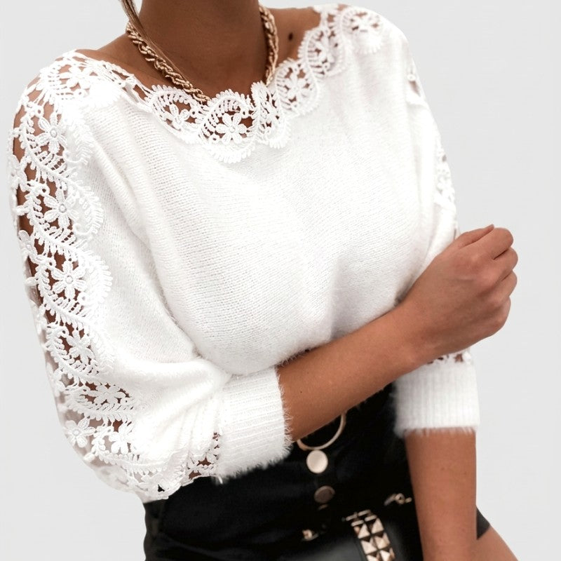 Carmela - Women's Floral Lace Sleeve Knit Sweater 9