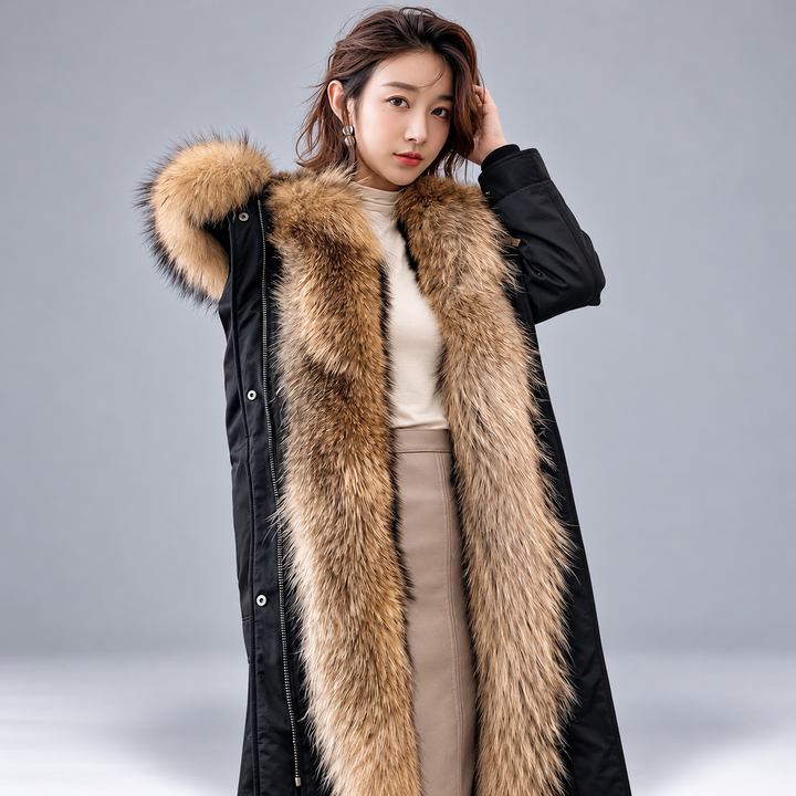 Carmina - Women's Long Coat with Plush Fur Lining