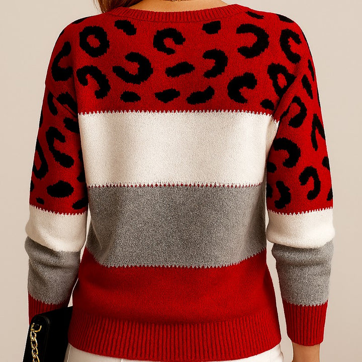 Carolina - Women's Leopard Print Colorblock Sweater