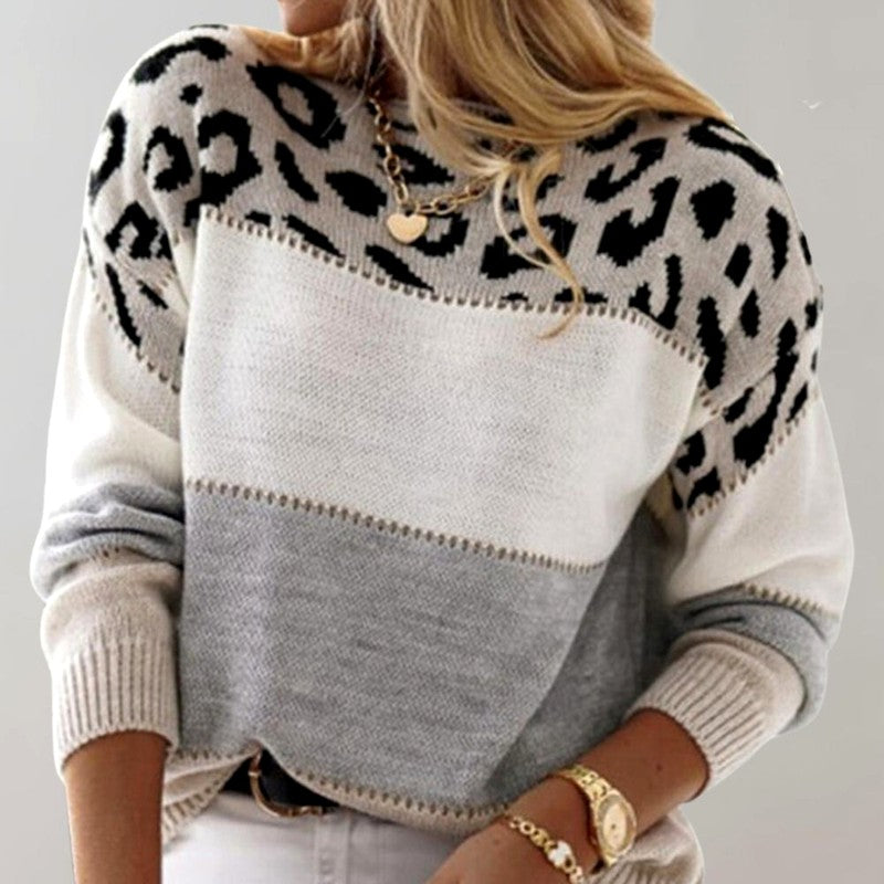 Carolina - Women's Leopard Print Colorblock Sweater