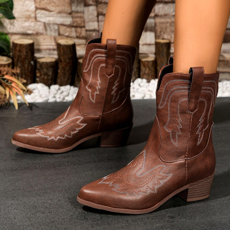 Caroline - Women's Embroidered Western Mid-Calf Boots 4