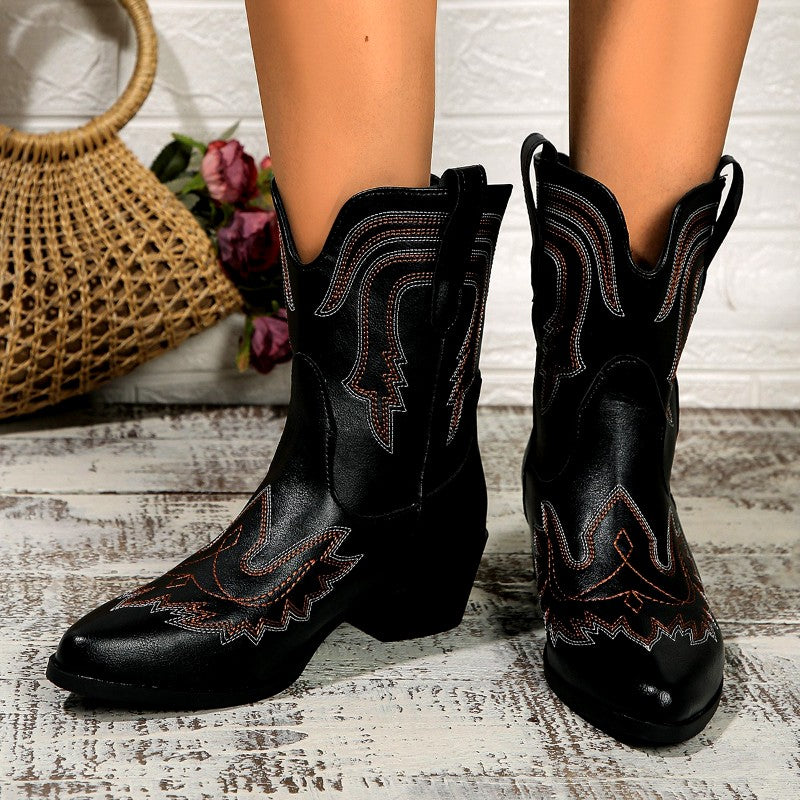 Caroline - Women's Embroidered Western Mid-Calf Boots 5