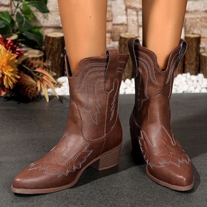 Caroline - Women's Embroidered Western Mid-Calf Boots 6