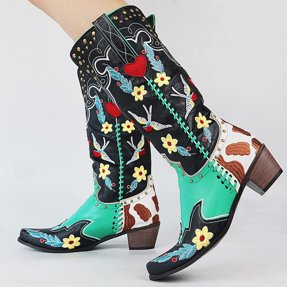 Cassandra - Women's Embroidered Western Knee-High Boot