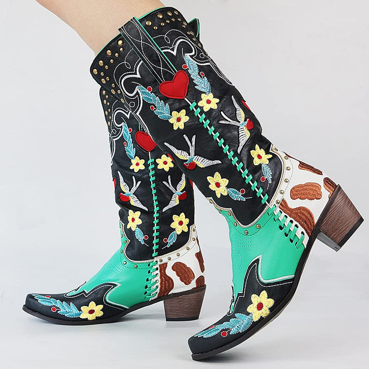 Cassandra - Women's Embroidered Western Knee-High Boot