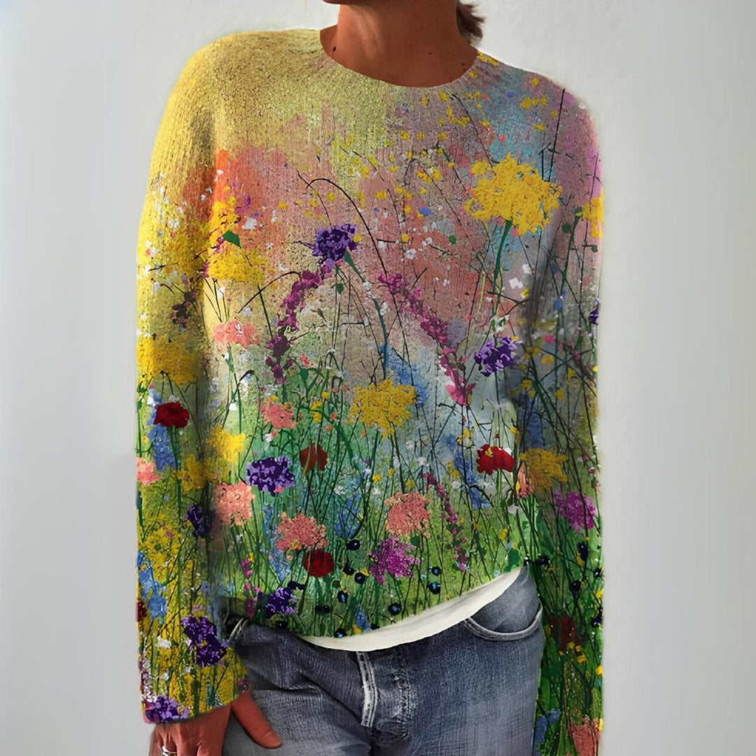 Cassandra - Women's Floral Crew-Neck Sweater