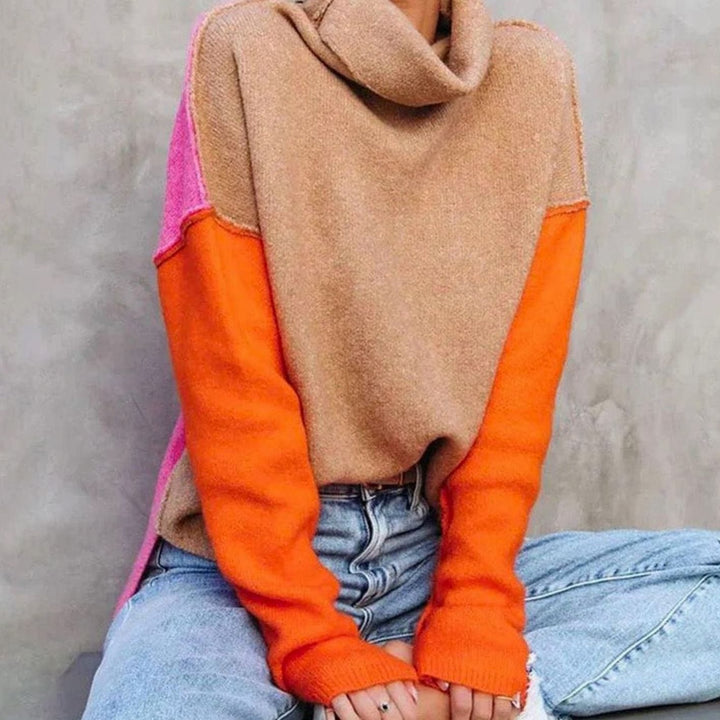 Cassandra - Women's Turtleneck Color-Block Knit Sweater
